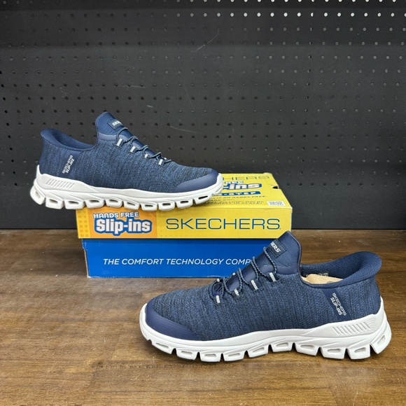 New W/ Box! Men's Skechers Slip In's Glide Step Comfortable Navy Sneakers Size 8 - Picture 2 of 5